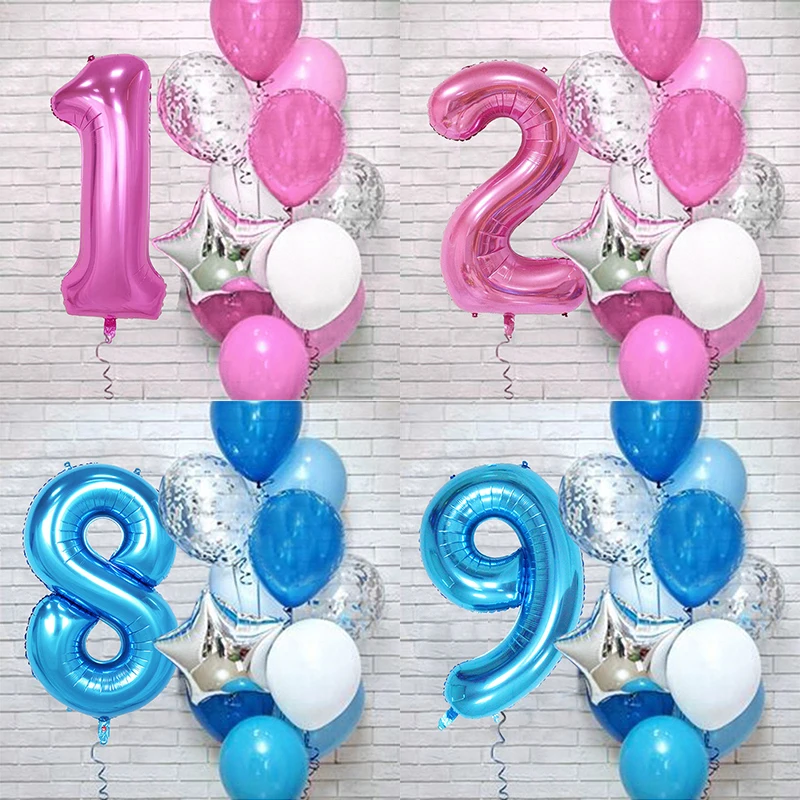 12 шт./лот 32 дюймов синий розовый шара с цифрой 0/1/2/3/4/5/6/7/8/9 на день рождения