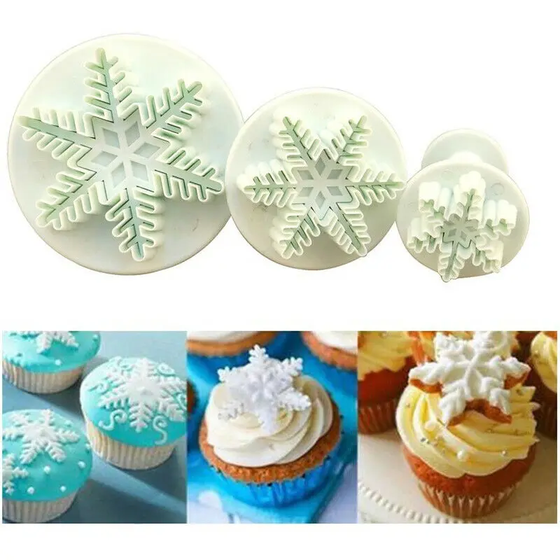 3Pcs Торт Снежинка украшения Fondant (сахарная) вырубки пресс форма печенье