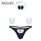 Мужское эротическое нижнее белье для официанта 3 шт., костюм для косплея, стринги с открытой спиной, стринги, нижнее белье с галстуком-бабочкой, воротником и браслетом