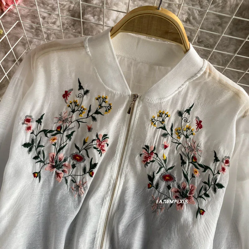 

Women Spring Summer Fashion Jacket Female Long Sleeve Embroidered Jackets Coats Lady Casual Outerwear Sun protection clothing