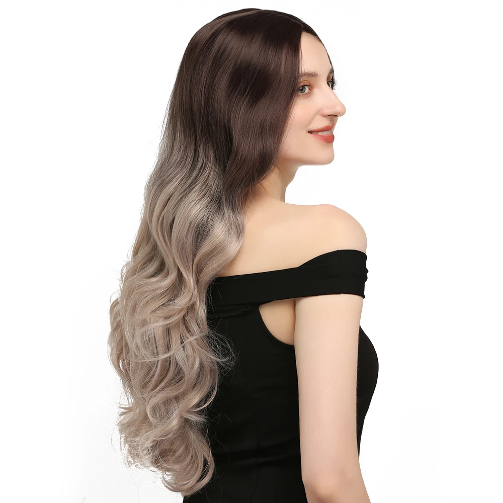 Синтетические серые парики Омбре для женщин длинные волнистые Искусственные