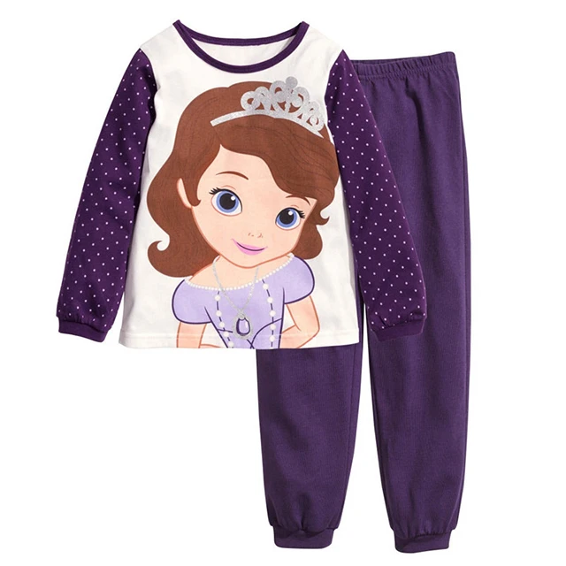 DarkPurple Minnie Mickey Cartoon Pajamas For Baby Girls Cute Elsa Anna T shirt+ Pant 2PCS Pajama Sets Casual Kids Girl Sleepwear Outfits - Цвет: DarkPurple