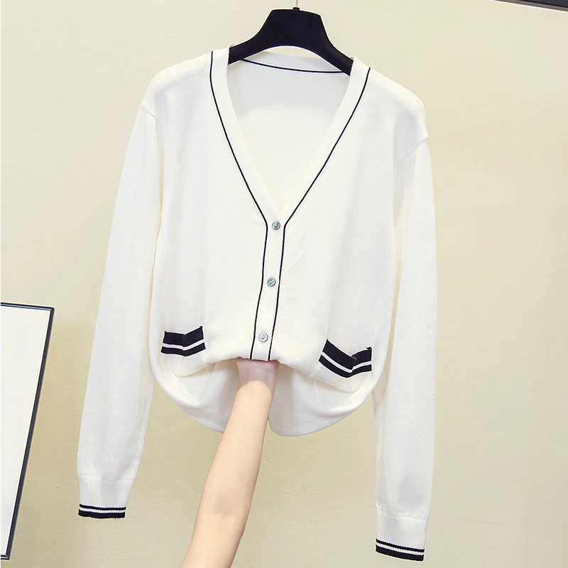 Черный белый однобортный вязаный кардиган осенний элегантный классический