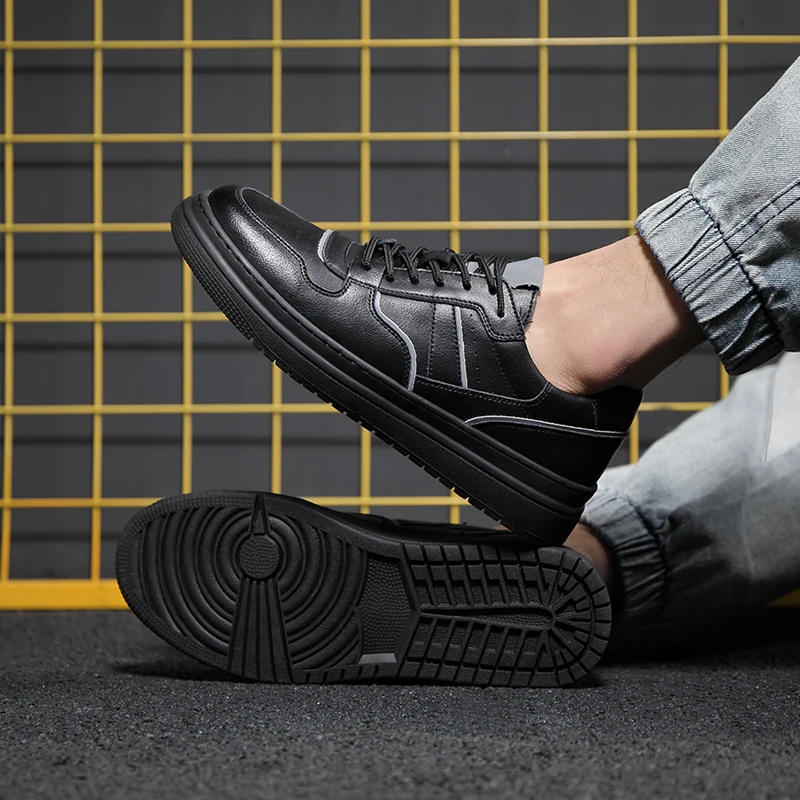 

Misalwa Men Vulcanized Casual Sneakers White Black Classic Basic Daily Street Trendy Men Shoes Strong Swen Cow Leather Footwear