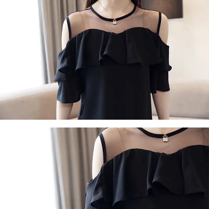 2021 Модная белая блузка с коротким рукавом летние женские блузки шифоновая