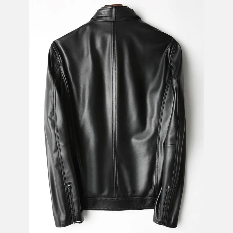 

Мужская кожаная куртка, черная приталенная верхняя одежда из овечьей кожи, с воротником-стойкой, весна 2020