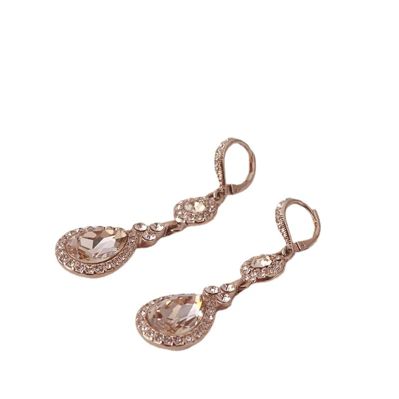 

European and American fashion jewelry wholesale simple inlaid shining drop-shaped rhinestone long earrings women