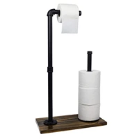 vertical paper towel holder bathroom paper towel storage solid wood base detachable industrial water pipe toilet paper holder