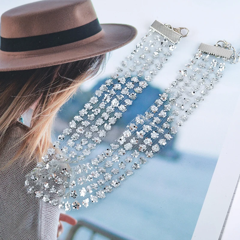 1 шт. Женская мода ожерелье Многослойные с золотыми блестками Воротник из тонкой