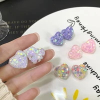 925 silver new fashion shining heart shaped stud earring for women girls multicolor sequins acrylic jewelry earrings gifts