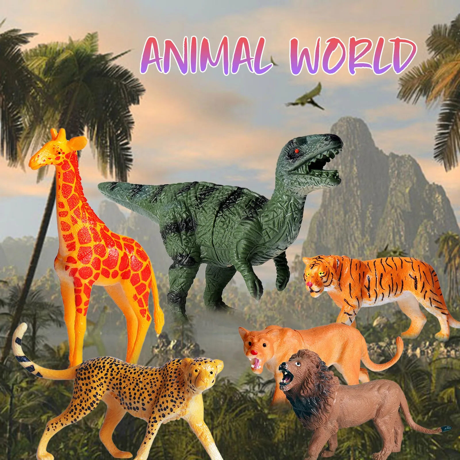 Реалистичные сафари Животные куртка с принтом тигра и леопарда Динозавр модель