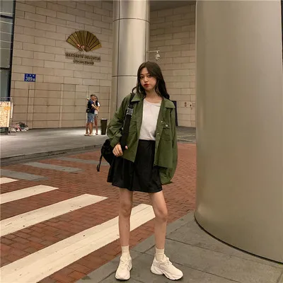 Женская винтажная короткая куртка Повседневная Свободная однотонная с длинным