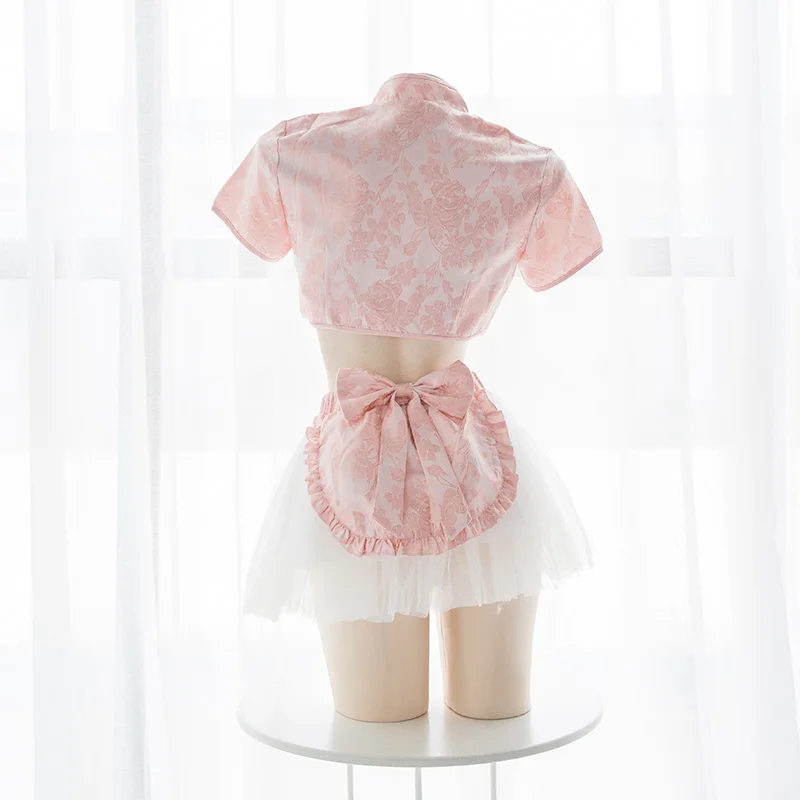 Cheongsam нижнее Белье Лолита Bonito Аниме Косплей Traje Das Mulheres Chinesas сексуальный Qipao Babydoll сексуальный Traje Empregada Rosa Branco