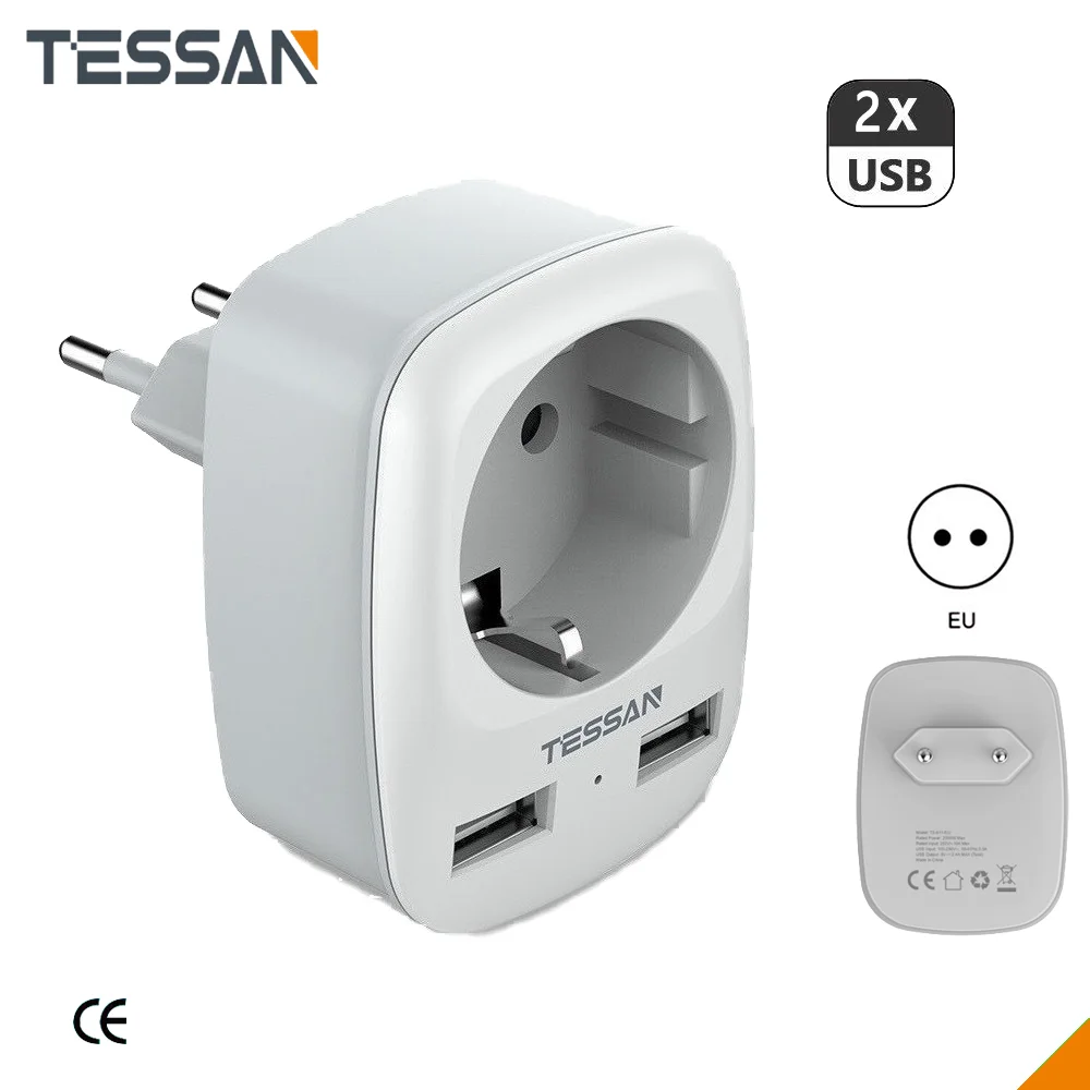 

USB Wall Socket Mini Power Adapter with EU Plug Outlet and 2 USB Charging Ports for Home/ Kitchen/ Office/ Travel