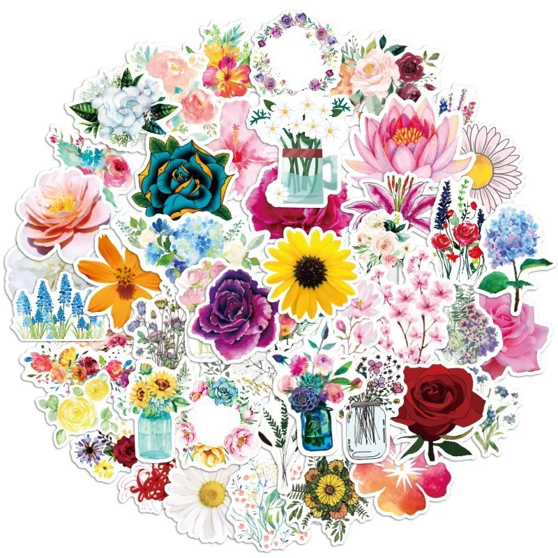 

10/50pcs Flowers Stickers for Car Motorcycle Bicycle Laptop Luggage Skateboard Waterproof PVC Cool Sticker Kids Gifts Sticker
