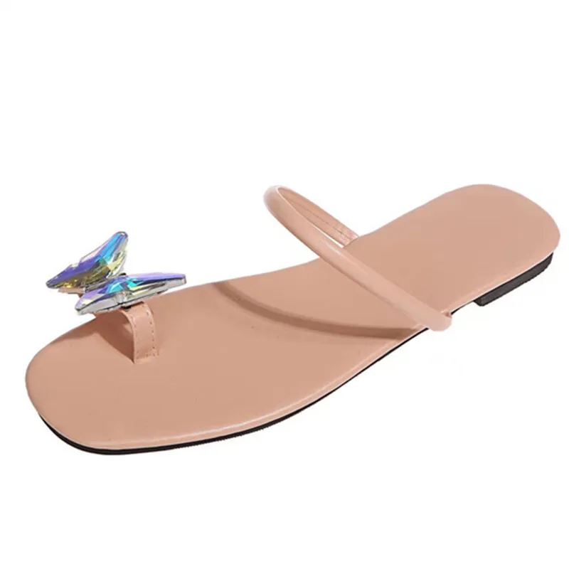 

2021 Summer New Oversize Slippers Fashion Butterfly Mark Flat Solid Color One Word Sandals African Simple