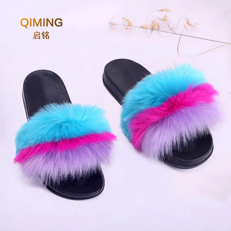 Новинка женские тапочки из искусственного меха имитация лисьего пушистые