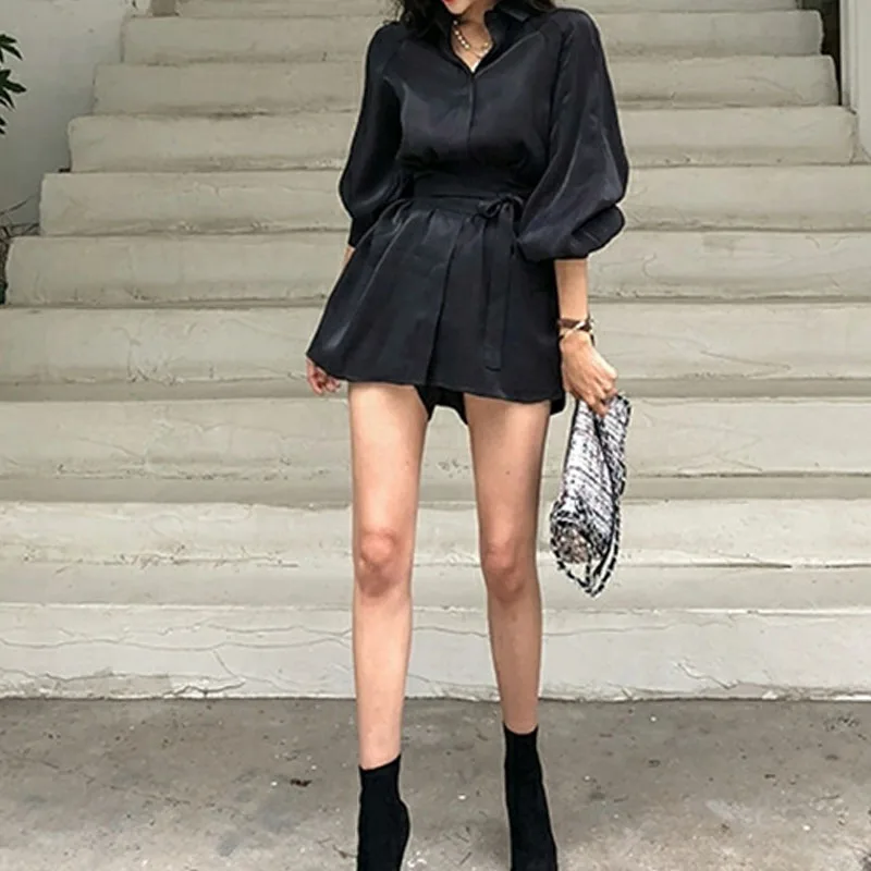 Повседневные комплекты с шортами для женщин на шнуровке буфами рукавах костюм из