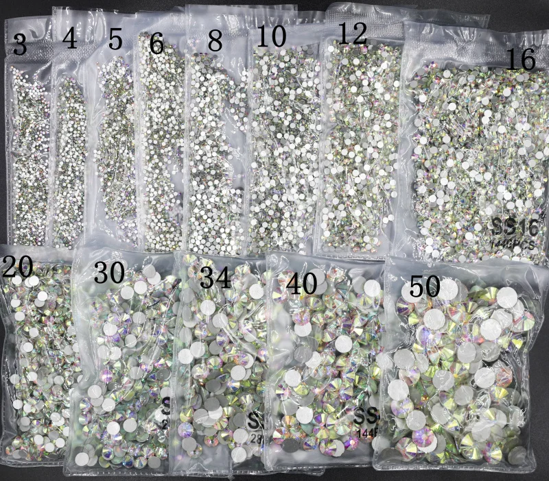 Супер Блестящий Кристалл AB не исправление стразы SS3-SS50 головистой формы шитье