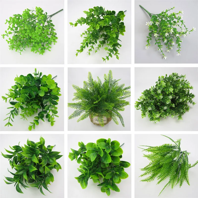 

1PC Home Decoration Fake Plants Eucalyptus Grass Plastic Ferns Green Leaves Artificial Flower Wedding Living Room Table Decor