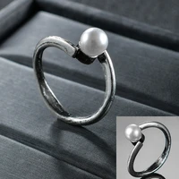 retro classic design white pearl index finger rings for women high quality round silvery ring wedding party jewelry gift