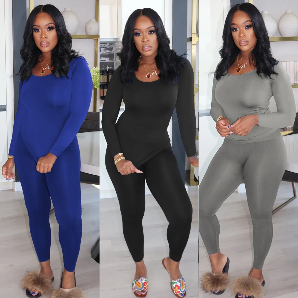 

Wholesale Solid Sports Women Long Sleeve Tee Tops Pencil Jogger Pants Suit Active Wear Tracksuit Two Piece Set Fitness Outfits