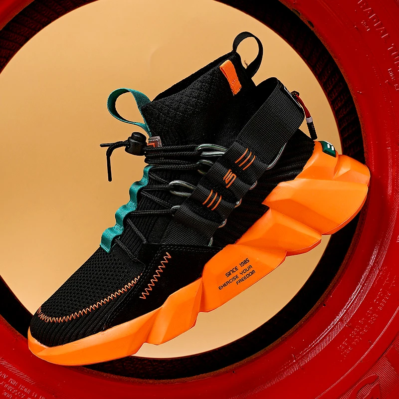 

Men's Shoes 2021 New Summer Breathable Fly Woven Mesh Sports Lazy Tide Shoes Slip-on High-Top Stretch Socks