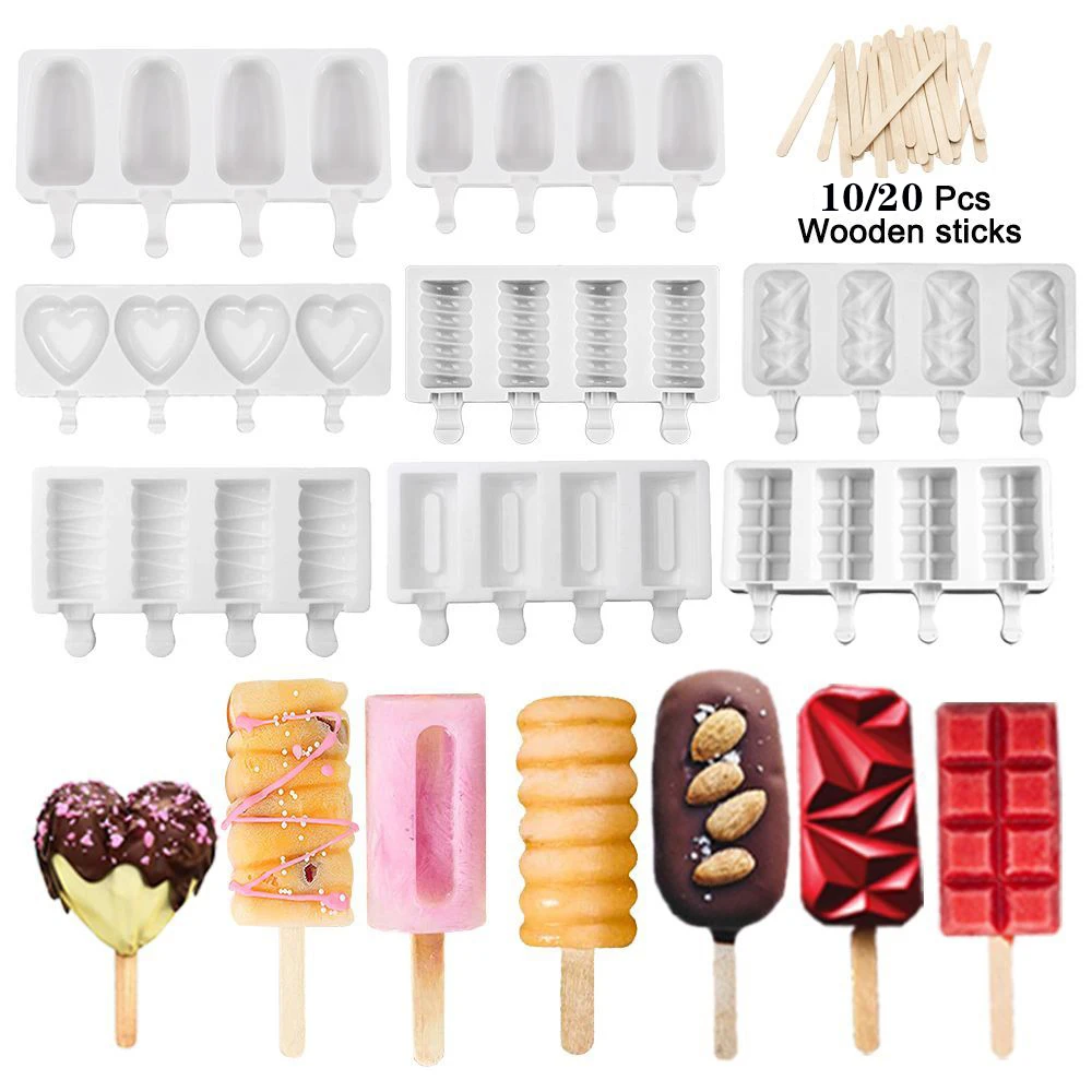 

4 Holes Silicone Ice Cream Mold Popsicle Moldes De Silicona Outils Glaces Maker Moule Glace Helado Sticks Ice Cube Tray Tools