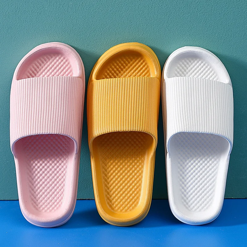 Summer Indoor Women Slippers Thick Platform Non-slip Home Anti-slip Deodorant Slides Men Ladies Soft Bathroom Shoes Sandals