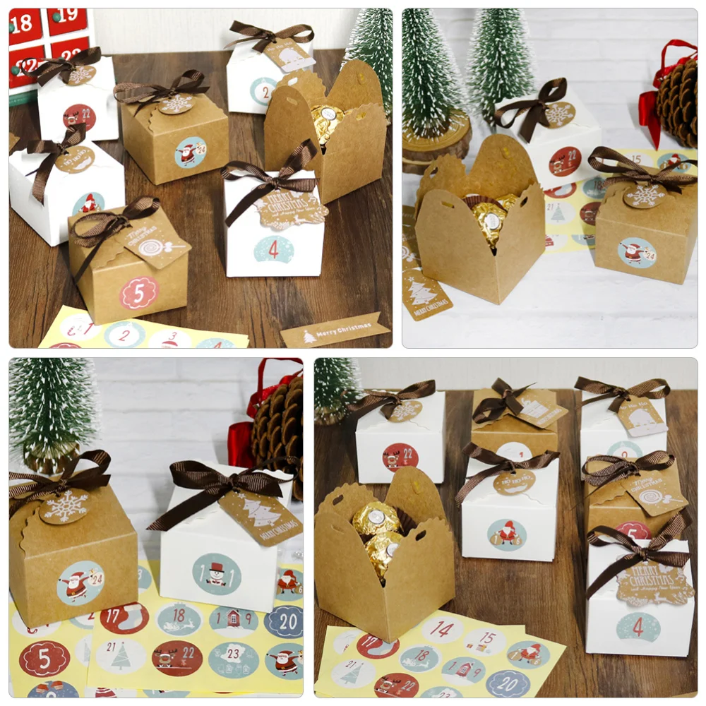 

24 Sets Christmas Kraft Paper Boxes Xmas Candy Wrapping Boxes Packing Boxes