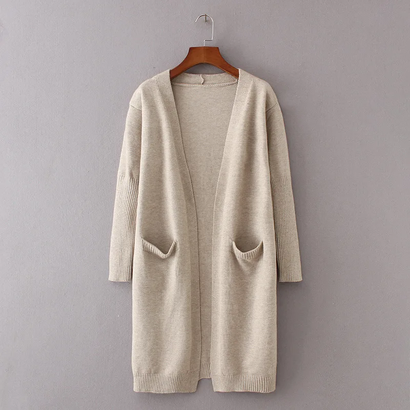 

Autumn and winter fashion simple and generous popular knitting sweater double pocket long knitted cardigan new women's cardigan