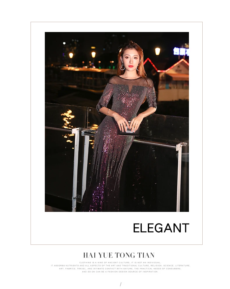 Wei yin AE0296 Robe De Soiree Новое сексуальное платье с О-образным вырезом и короткими рукавами, расшитое блестками длинное вечернее платье, элегантное платье Abendkleider