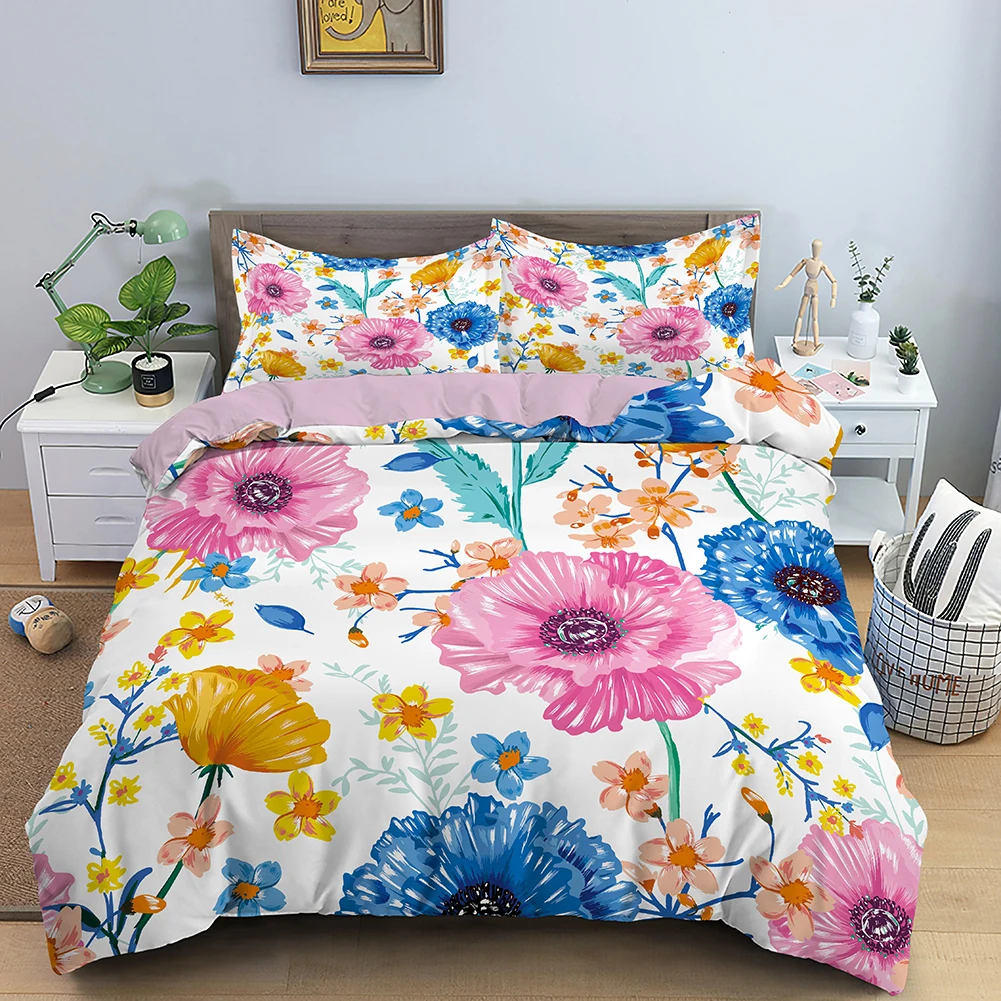 

Hot Selling Flower Printed Solid Bedding Sets Home Quilt Cover Pillowcase Set 2/3Pcs High Quality Lovely Pattern With Butterfly