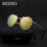mizho strong durable copper frame metal round womens sunglasses unisex polarized traveling uva sunglass ladies mirror polaroid