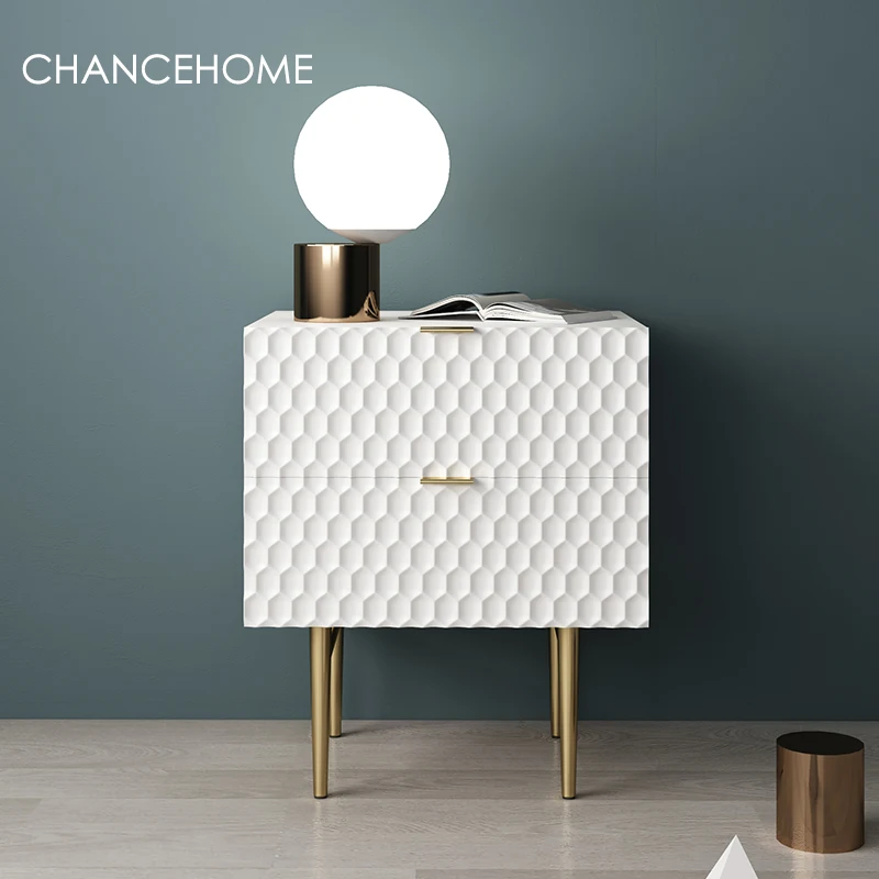 

zq Light Luxury Bedside Table Modern Simple and Fashionable Shell Pattern Bedroom Hong Kong Style Metal High Leg Side Cabinet