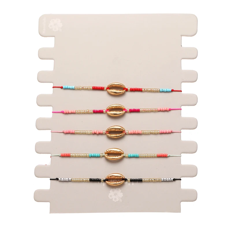 Браслеты в стиле бохо для женщин золотые ракушки бусины красный веревочный узел