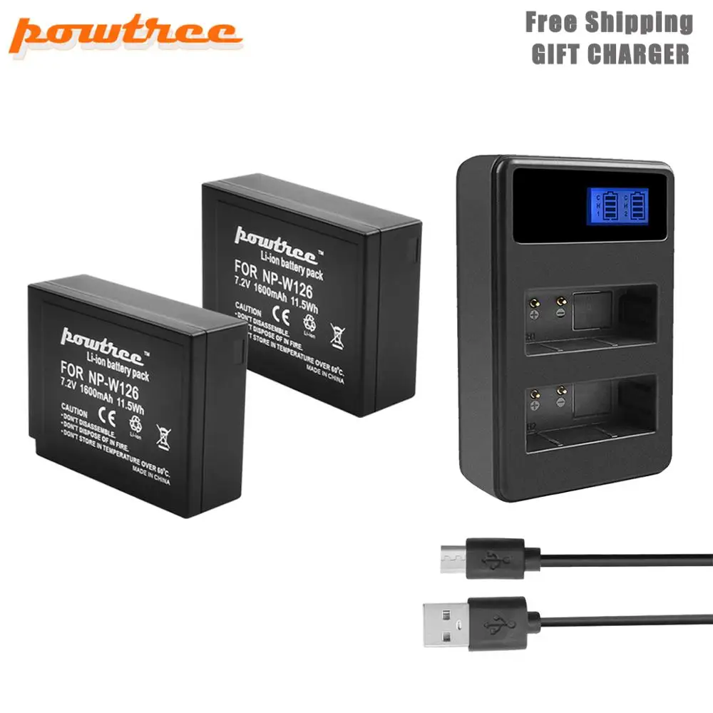 Powtree 7 2 V 1600 мА/ч NP-W126 Камера Батарея + LCD Dual charger для ЖК-дисплея с подсветкой Fujifilm FinePix