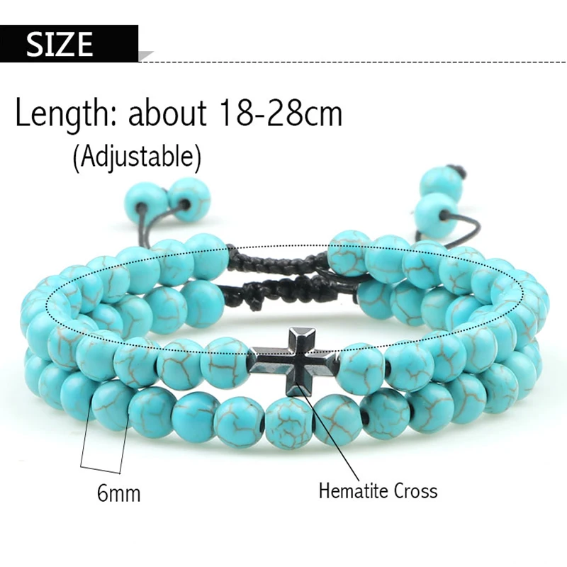 

2pcs/set Natural Beaded Bracelets Simple Handmade Adjustable 6mm Lava Stone Tiger Eye Cross Bracelet For Men Women Weave Jewelry