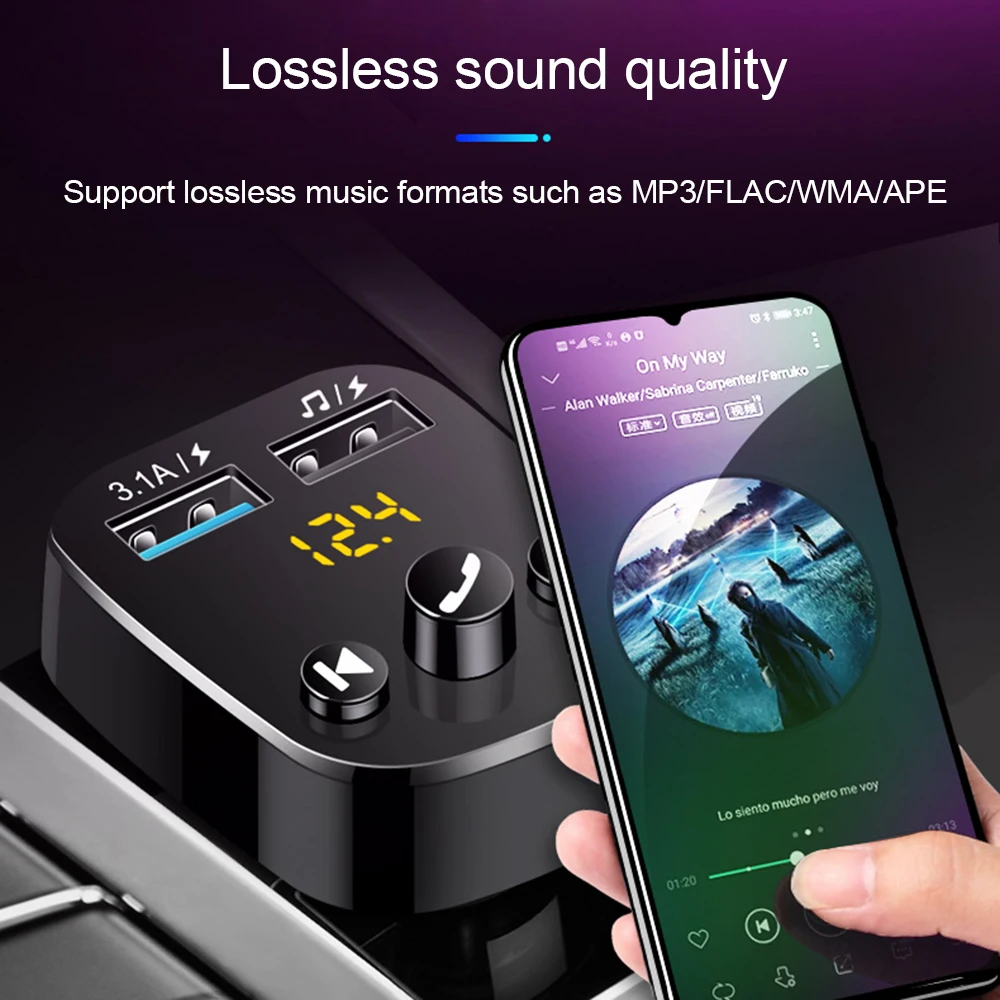 Автомобильный FM-трансмиттер JINSERTA Bluetooth 5 0 MP3 плеер с двумя USB-портами и U-диском а |