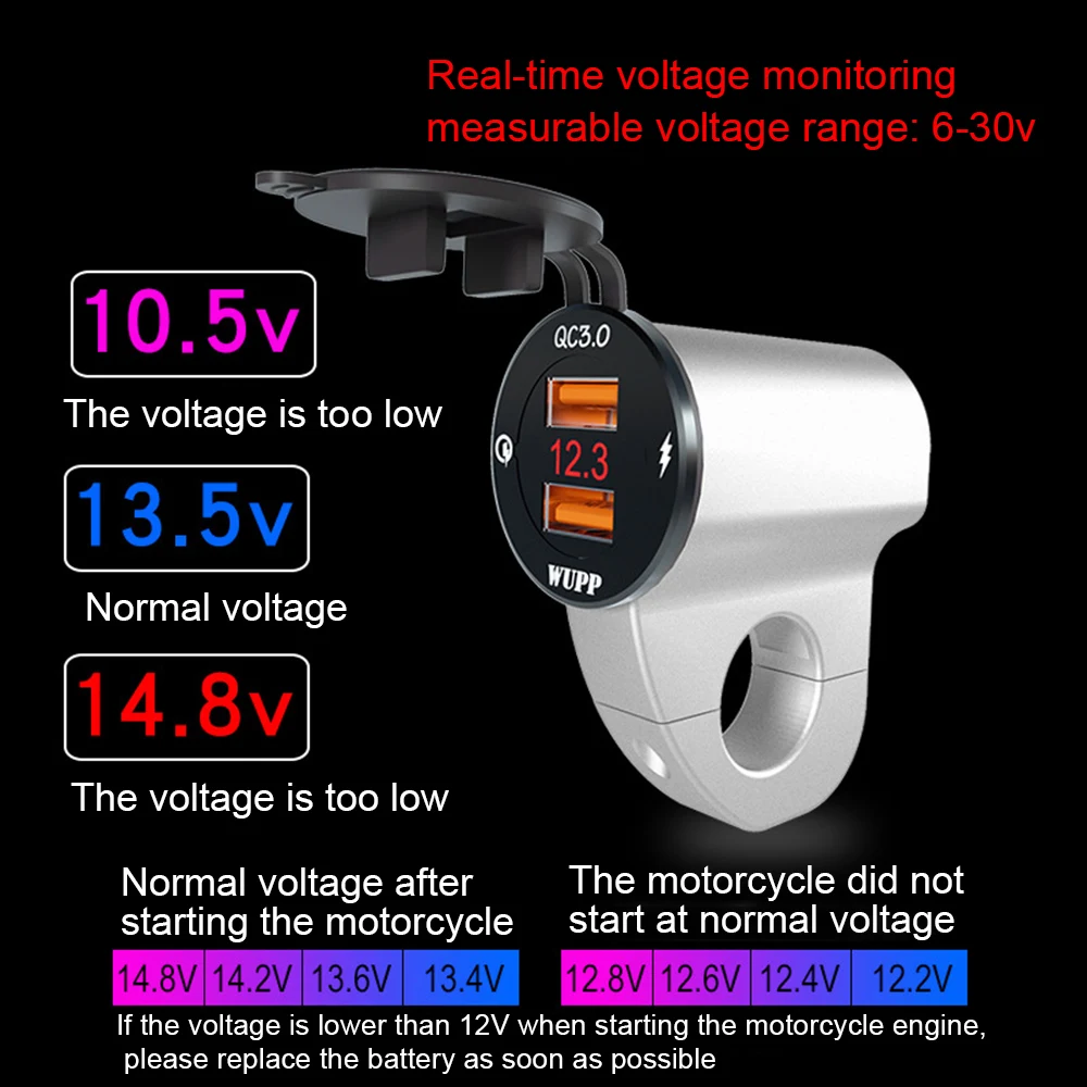 Зарядное устройство для мотоцикла с двумя USB портами и выключателем