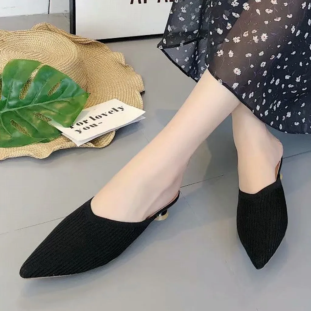 Женские сетчатые полутапочки без застежки вечерние шлепанцы на низком каблуке с