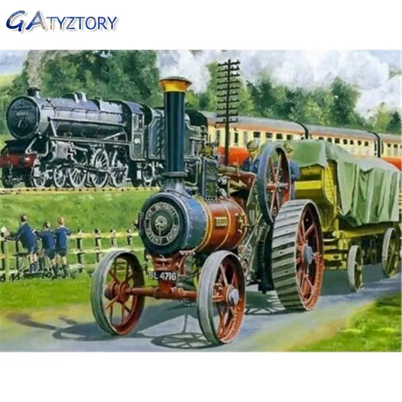 GATYZTORY DIY Раскраска по номерам паровой поезд для взрослых фоторамки настенная