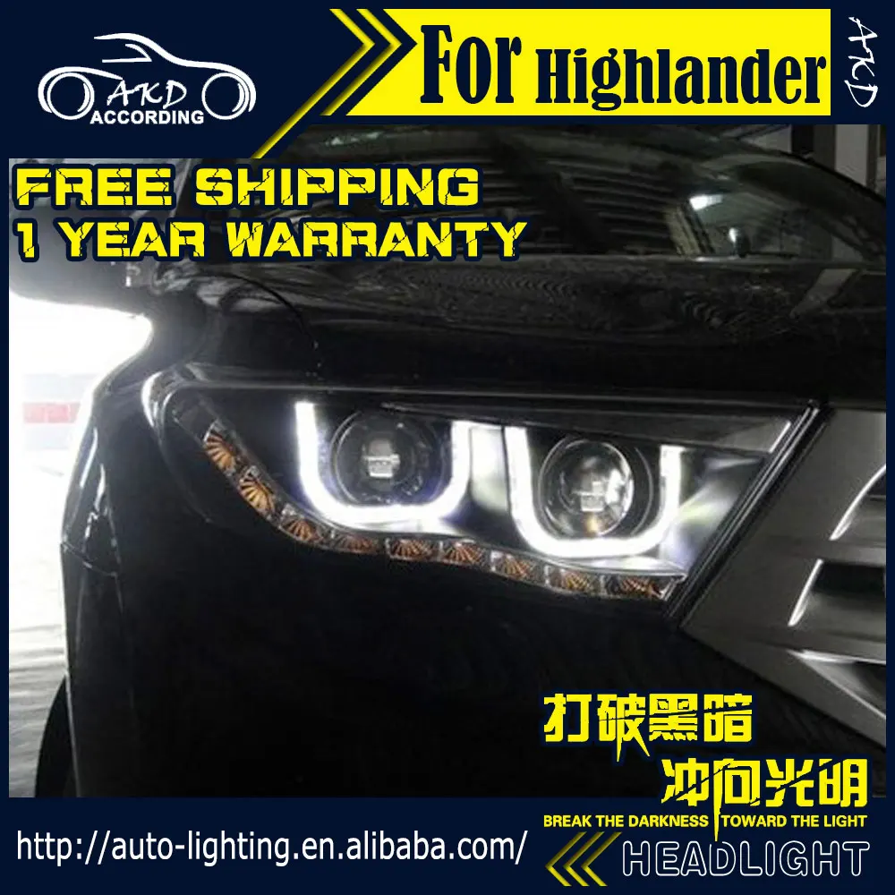 AKD автостайлинг фары для Toyota Highlander 2012 светодиодные ДХО H7 D2H Hid опция ангельский