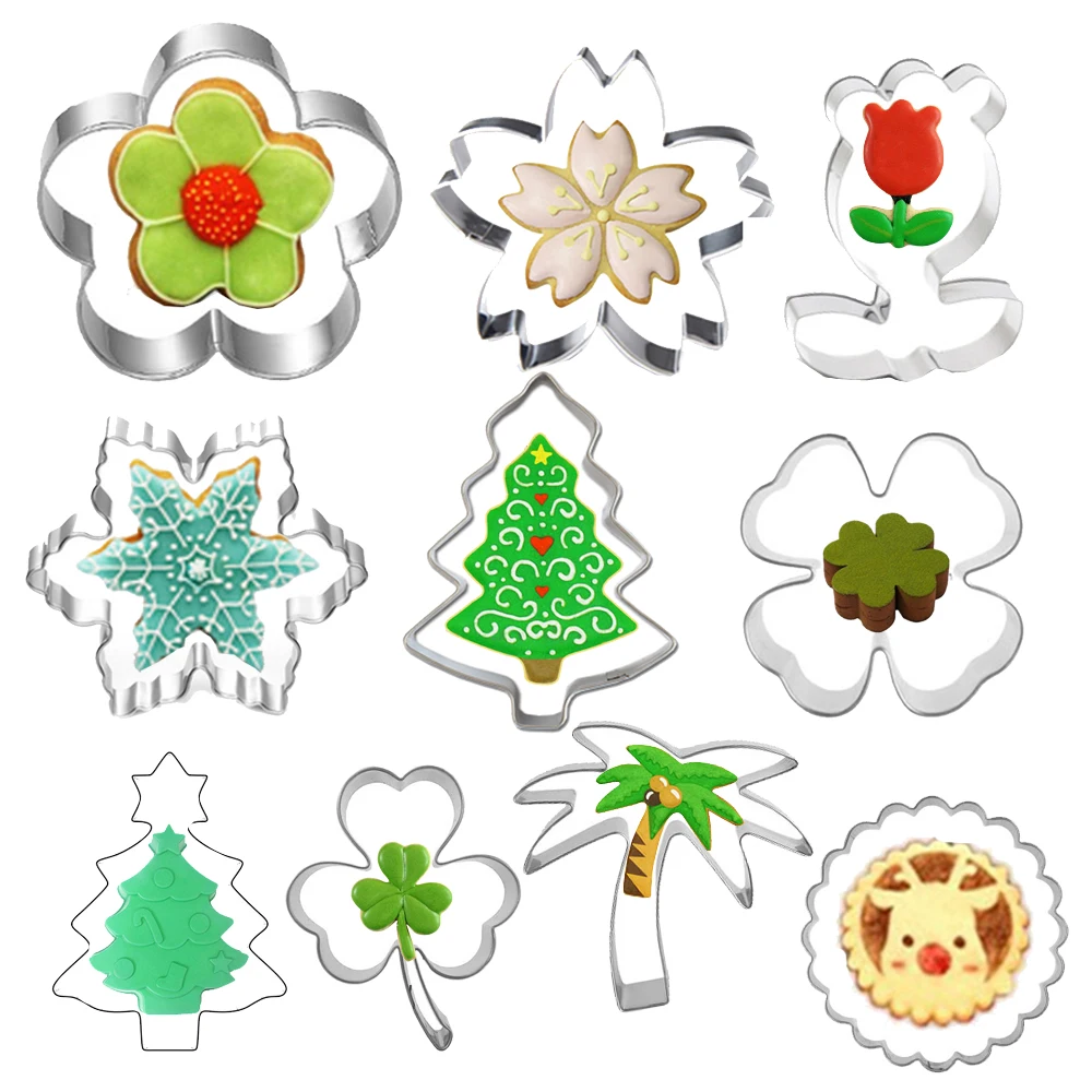 

10pcs Flower Shaped Biscuit Mould Stainless Steel Creative Cookie Mold Cookie Wedding Cake Decorating Kitchen Bakeware Tools