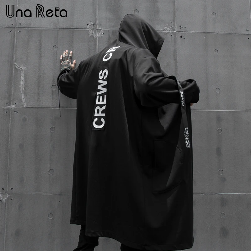 Тренч Una Reta Мужская мода Diablo стиль Harajuku ветровка мужская повседневная верхняя одежда хип хоп Уличная с капюшоном плащ пальто - Цвет: Черный