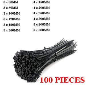 Самоблокирующаяся пластиковая нейлоновая кабельная стяжка 100 штук черного цвета 5x300 кабельная стяжка Крепежное кольцо 3x200 промышленная кабельная стяжка набор кабельных стяжек