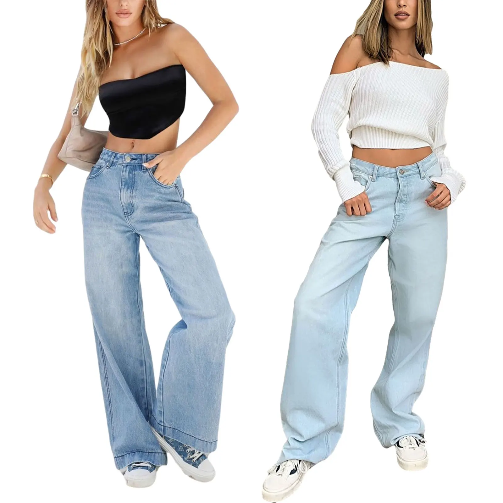 

Nice Pop Women's Jeans, All-Match Breathable Wide-Leg Pants With Pockets For Vacation Dating Party Shopping Vogue