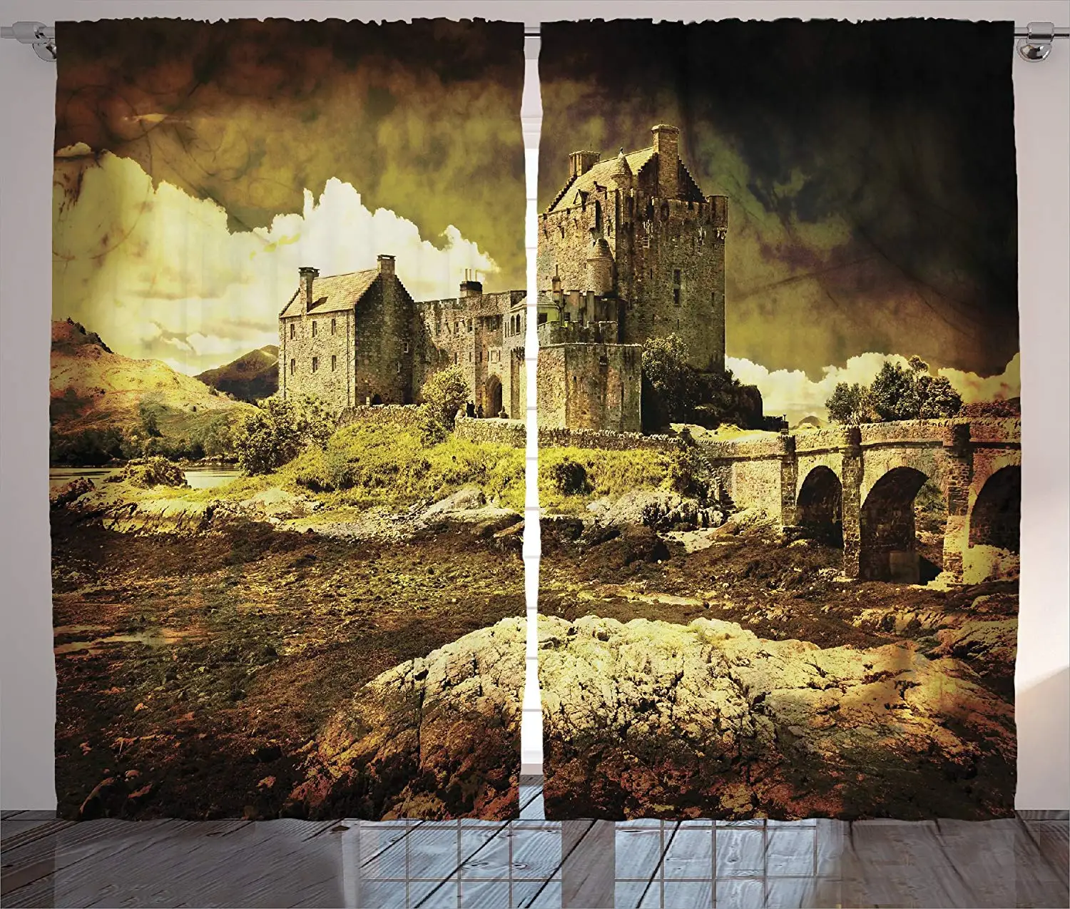 Средневековый декор занавески старый шотландский замок в винтажном стиле