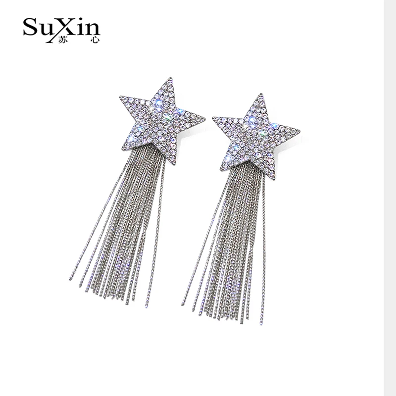 Серьги SuXin 2020 новые модные пятиконечные звездочные серьги для женщин длинные