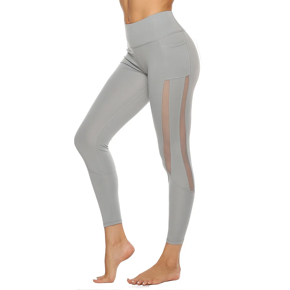 

High-waisted pocket leggings sexy buttock lift sweatpants leggings exercise women's fitness solid-color nylon hip pants